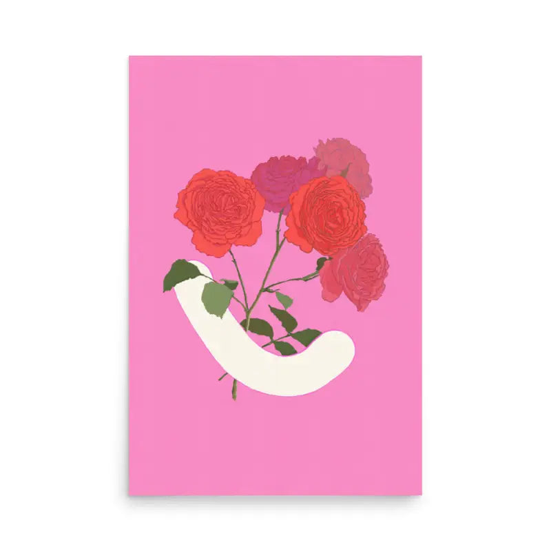 Pink floral art print of five stemmed roses by Jahn Page, Okay Bouquet series