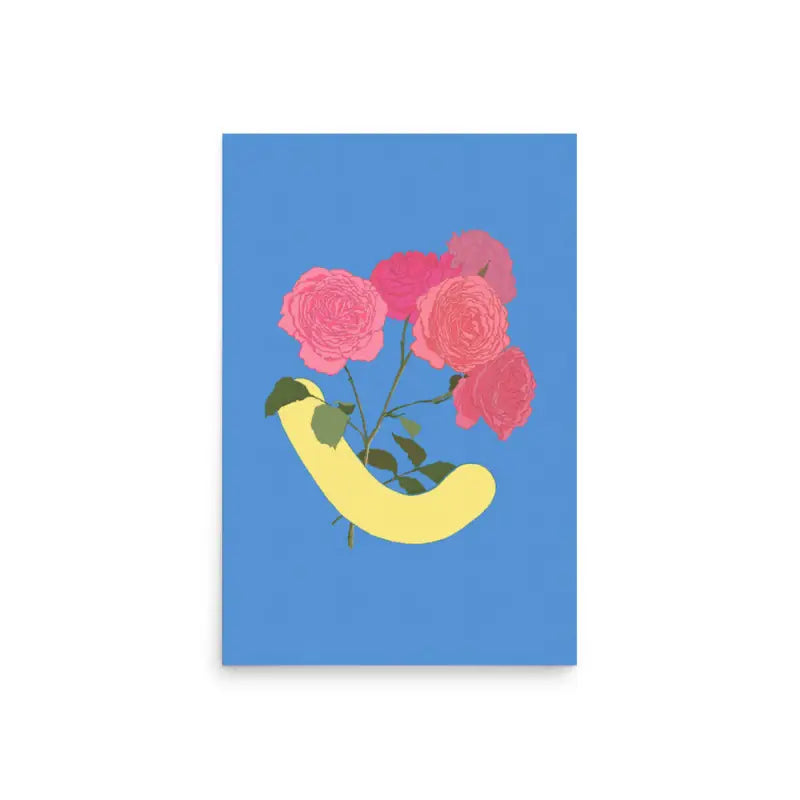 Poster featuring five stemmed roses and a yellow smile by Good Grief Studio, Okay Bouquet series
