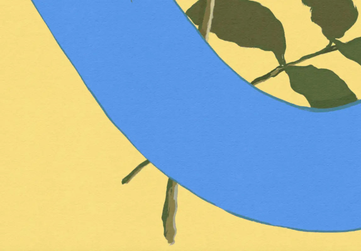 Stylized blue smile and leafy branch in Okay Bouquet 14 for uplifting color therapy