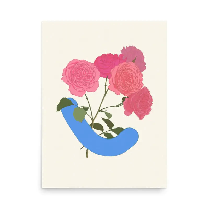 Floral arrangement of five stemmed roses with a blue smile by Good Grief Studio
