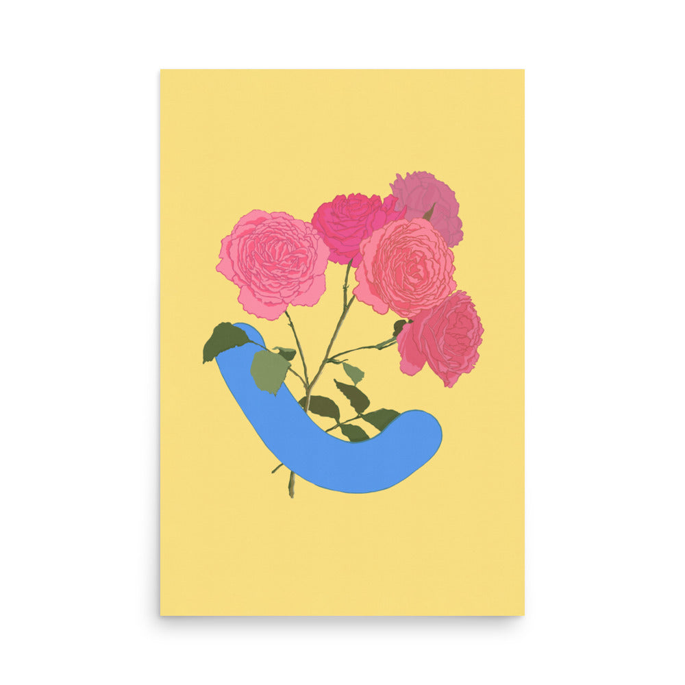 Stylized blue smile and leafy branch in Okay Bouquet 14 creating happy artwork for kids