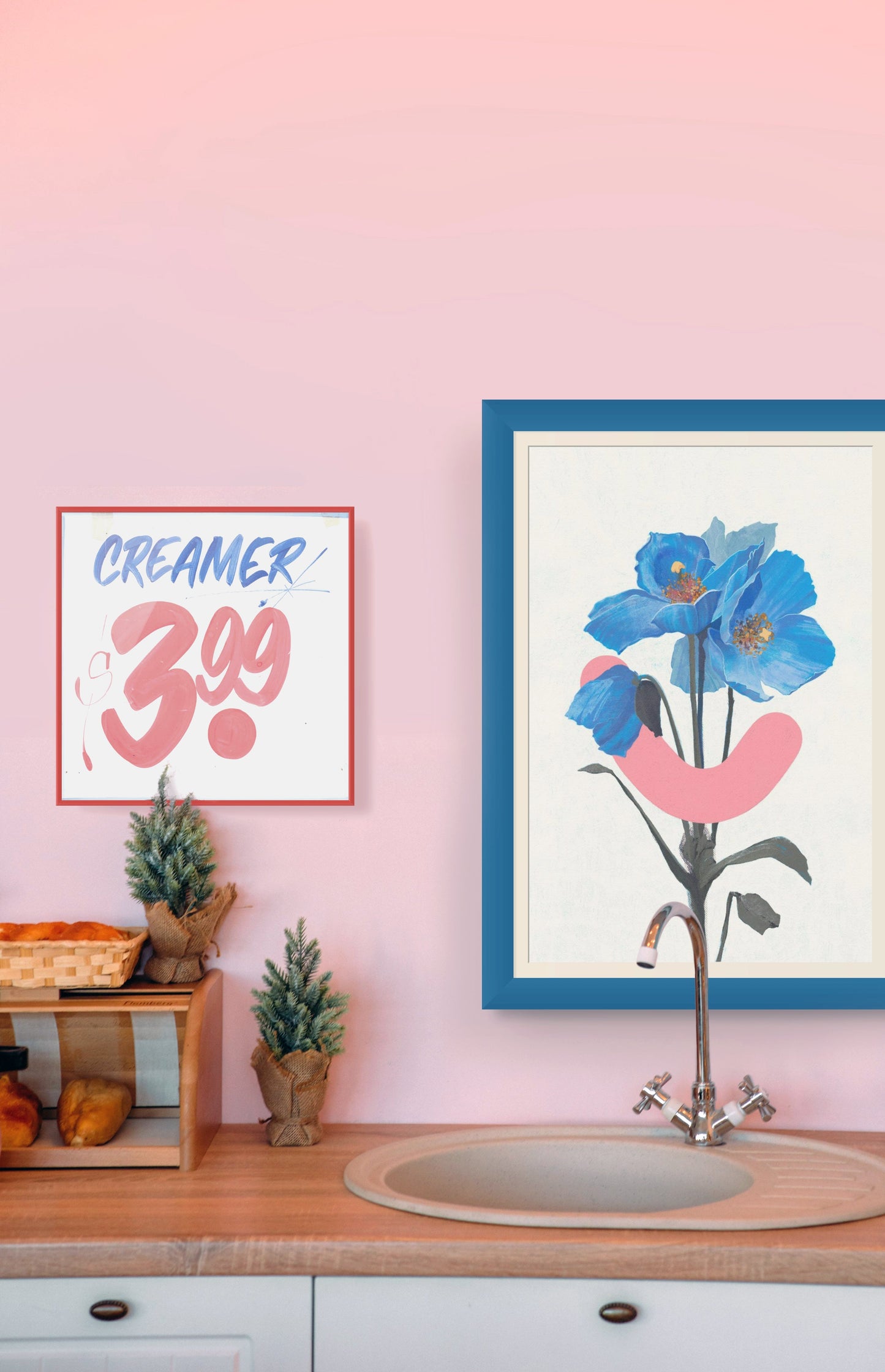 Kitchen decor featuring Okay Bouquet 16, a floral art piece for color therapy