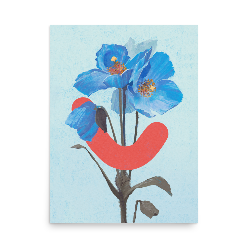 Blue Poppy Floral Art in Okay Bouquet 16 for positive imagery and motivating posters