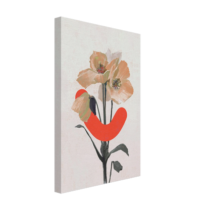 Canvas print with a stylized flower design featuring a red abstract shape on a white background